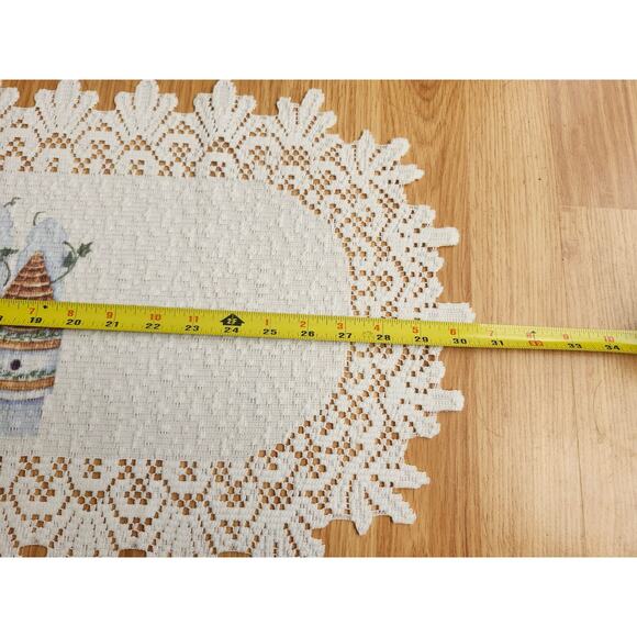 Lace Table Runner Birdhouses Spring Cottage 36.5x14 White Doily Decor Coquette - Picture 3 of 8